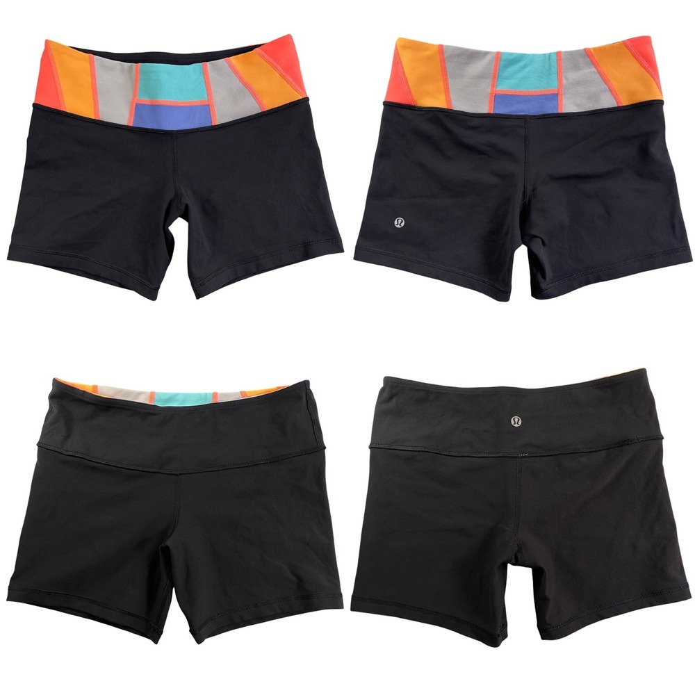Lululemon Reverse Groove Reversible Shorts Womens 6 Black Quilt Yoga Active Bike